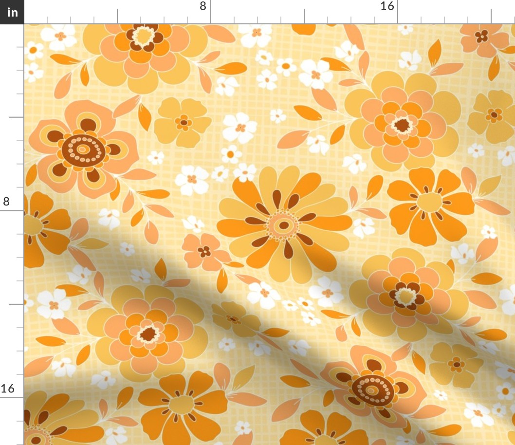 Marigold Retro 70s cottagecore Large Scale Orange yellow brown on yellow wallpaper by Jac Slade