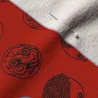 S-Japandi polka dots with cherry tree and geisha_red_small scale (12 in)_for home decor and sewing.