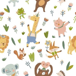 Happy forest friends-white-big pattern