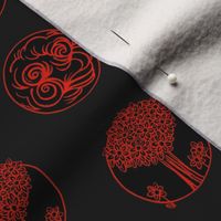 M-Japandi polka dots with cherry tree and geisha_black_medium scale (14 in)_for home decor and sewing.