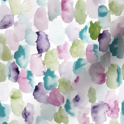 Watercolor Speckle, lime green, light petrol, lilac, purple, dab, 8x8