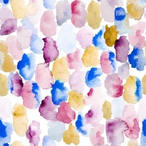 Watercolor Speckle, mustard yellow, purple, blue, dab, hand painted, 8x8