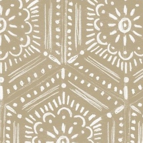 flower motif bohemian honeycomb tile pastel sage green Ecru beige LARGE