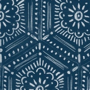 flower motif bohemian honeycomb tile LARGE PEACOCK BLUE 