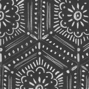 flower motif bohemian honeycomb tile charcoal LARGE