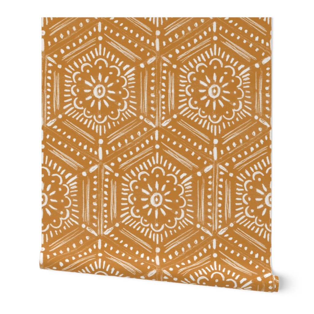 flower motif bohemian honeycomb tile ginger LARGE