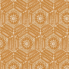 earthy ginger hand-drawn bohemian hex tribal flower motif tile 