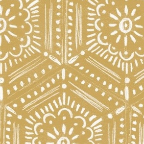 flower motif bohemian honeycomb tile classic mustard LARGE