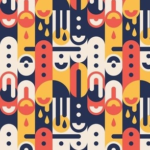 Bold Minimalistic Geometric Pattern on Red, Yellow and Blue / Tiny Scale