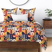 Bold Minimalistic Geometric Pattern on Red, Yellow and Blue / Large Scale