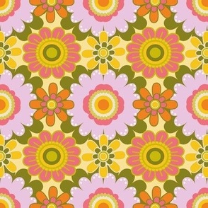 70´s  Vintage Colourful Retro Tile Pattern - Orange, Yellow, Green and Pink  - Mid Size