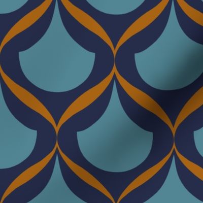 Moroccan Ogee Pattern 2.1 Blue Teal Orange Ribbon