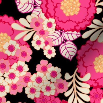 Japanese peony flower dark pink - Black  Background - Bohemian Barbie Life 