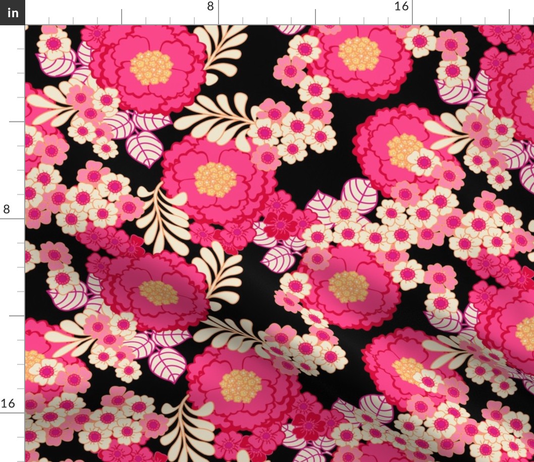 Japanese peony flower dark pink - Black  Background - Bohemian Barbie Life 