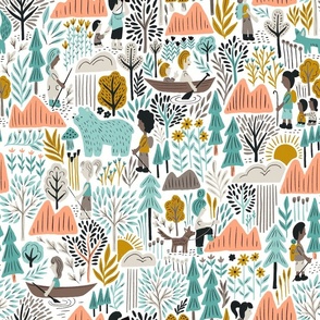 A Walk in the Woods (teal and peach)