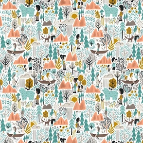 A walk in the woods (teal and peach) (small)