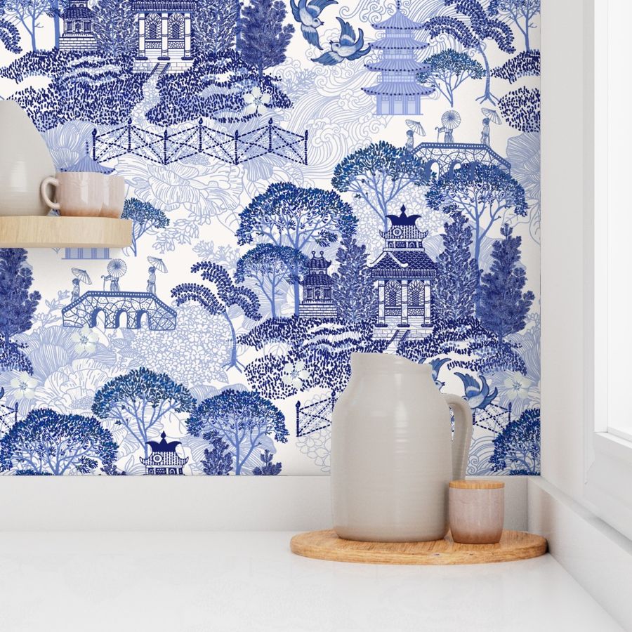 BLUE WILLOW CHINTZ Wallpaper | Spoonflower