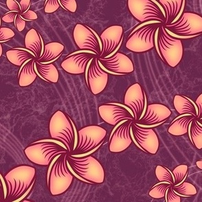 ★ HAWAIIAN LEI XL ★ Frangipani Flowers / Purple + Pink – Extra Large Scale / Collection : Hawaiian Trip - Plumeria & Tiki for Aloha Shirt Prints 
