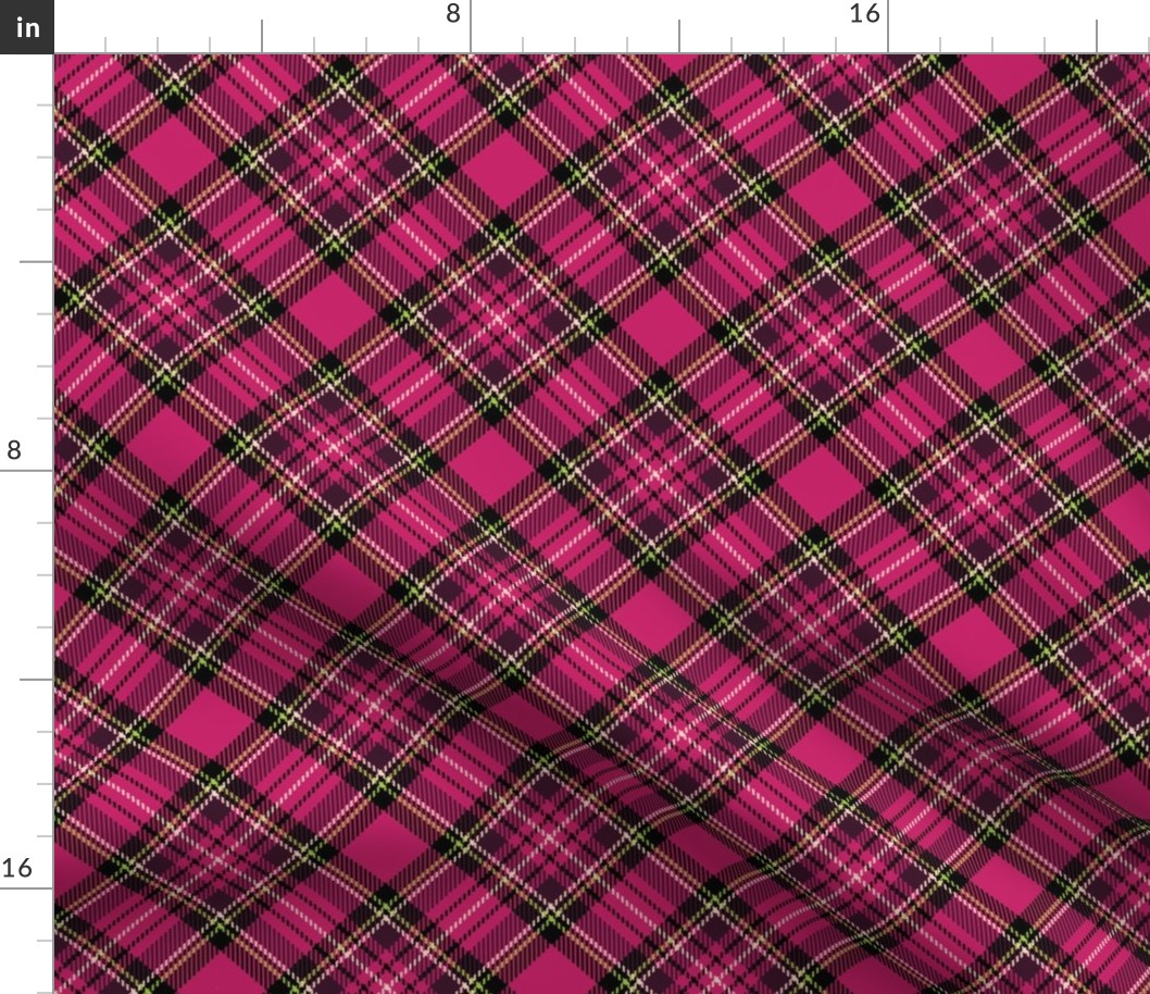 ★ HOT PINK TARTAN L (BIAS) ★ Royal Stewart inspired / Large Scale, Diagonal / Collection : Plaid ’s not dead – Classic Punk Prints