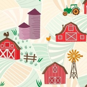 Barns on the Farm - Medium - Fields, Hay, Siloes, Garden, Chicken, Tractor, Grass, Fence, Windmill