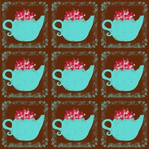 Turqu teapot with flowers on dark brown