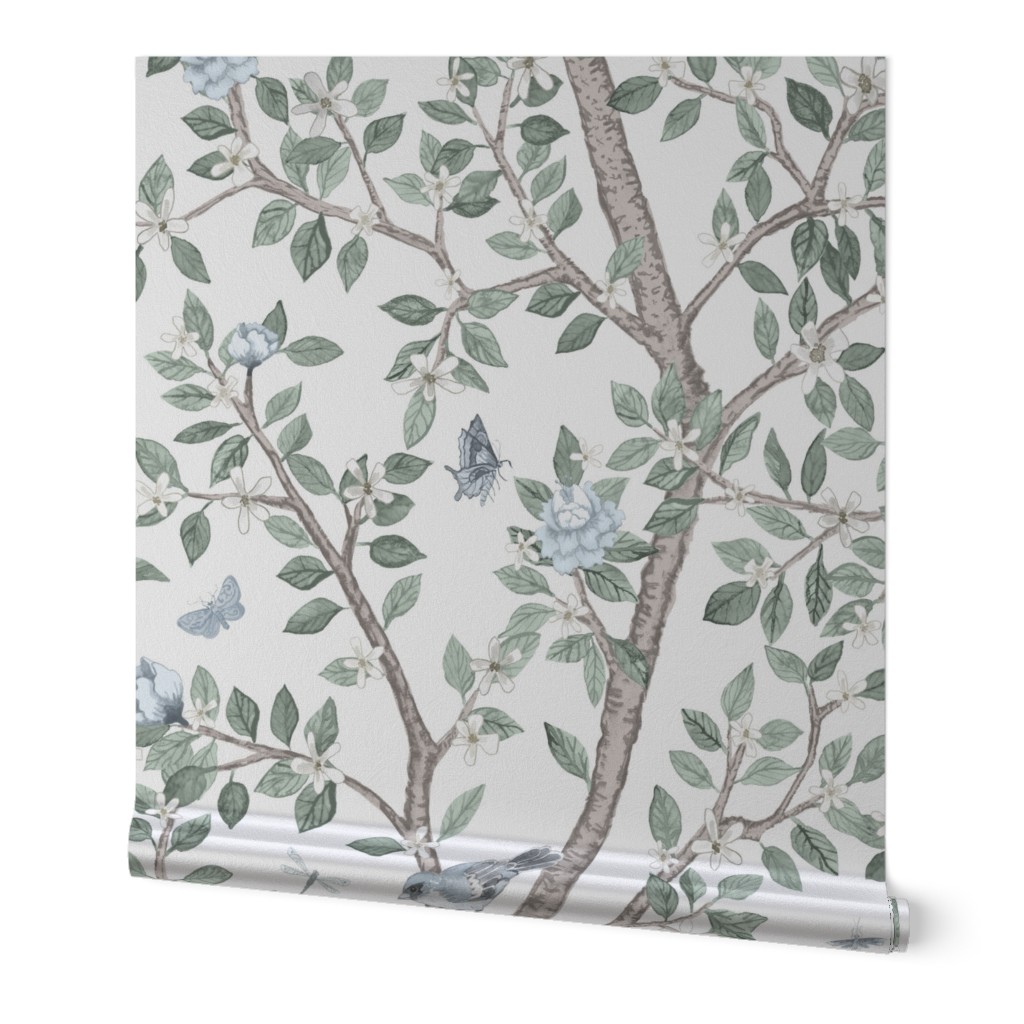 Elsie's Garden in Custom Greens and Soft Blues with Brown  on  white