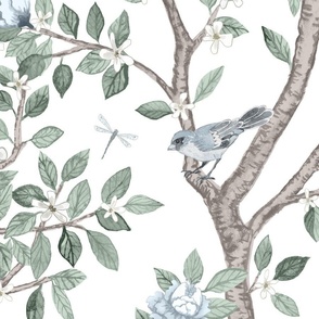 Elsie's Garden in Custom Greens and Soft Blues with Brown  on  white