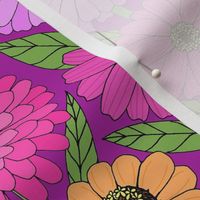 pretty pastels zinnia line drawing floral on dusty lilac