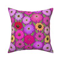 pretty pastels zinnia line drawing floral on dusty lilac