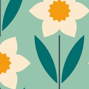 Daffodils - Teal and Blue - Medium