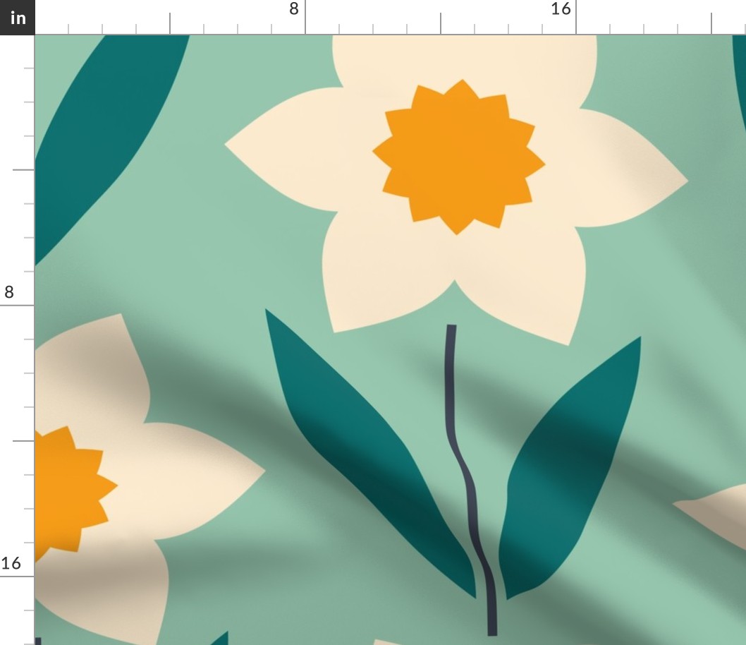 Daffodils - Teal and Blue - Medium