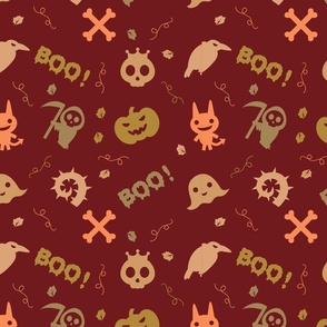 Kid's Cute Red Halloween Cartoon Pattern