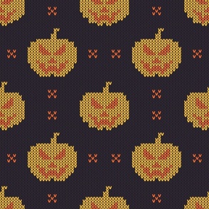 Halloween Knit Sweater Pattern, Orange Jack-O-Lantern Pumpkins