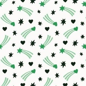 Shooting Stars and Hearts in Black and Emerald Green