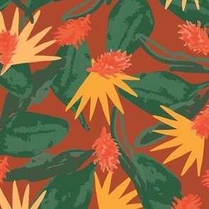 Lush Jungle Leaves in Banana Mango on Terracotta