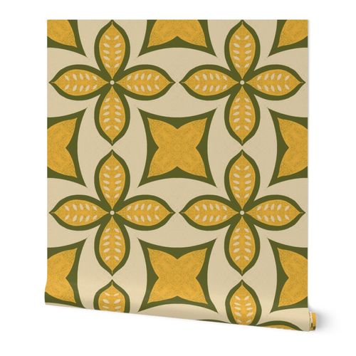 retro vintage tile in mustard yellow and olive green