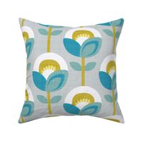 Mod Geometric Poppies Turquoise