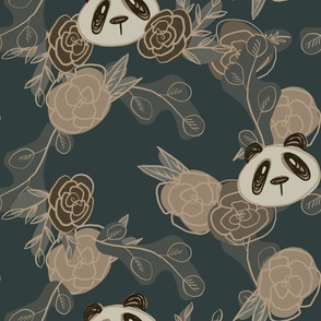 Cottagecore Bohemian Lined Flowers and Pandas (large/dark)