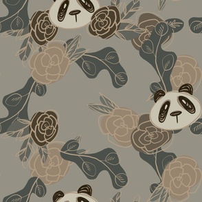 Cottagecore Bohemian Lined Flowers and Pandas (large/light)