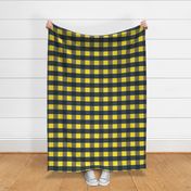 Grey, navy and yellow gingham - Large scale