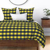 Grey, navy and yellow gingham - Large scale