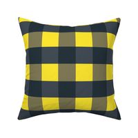 Grey, navy and yellow gingham - Large scale