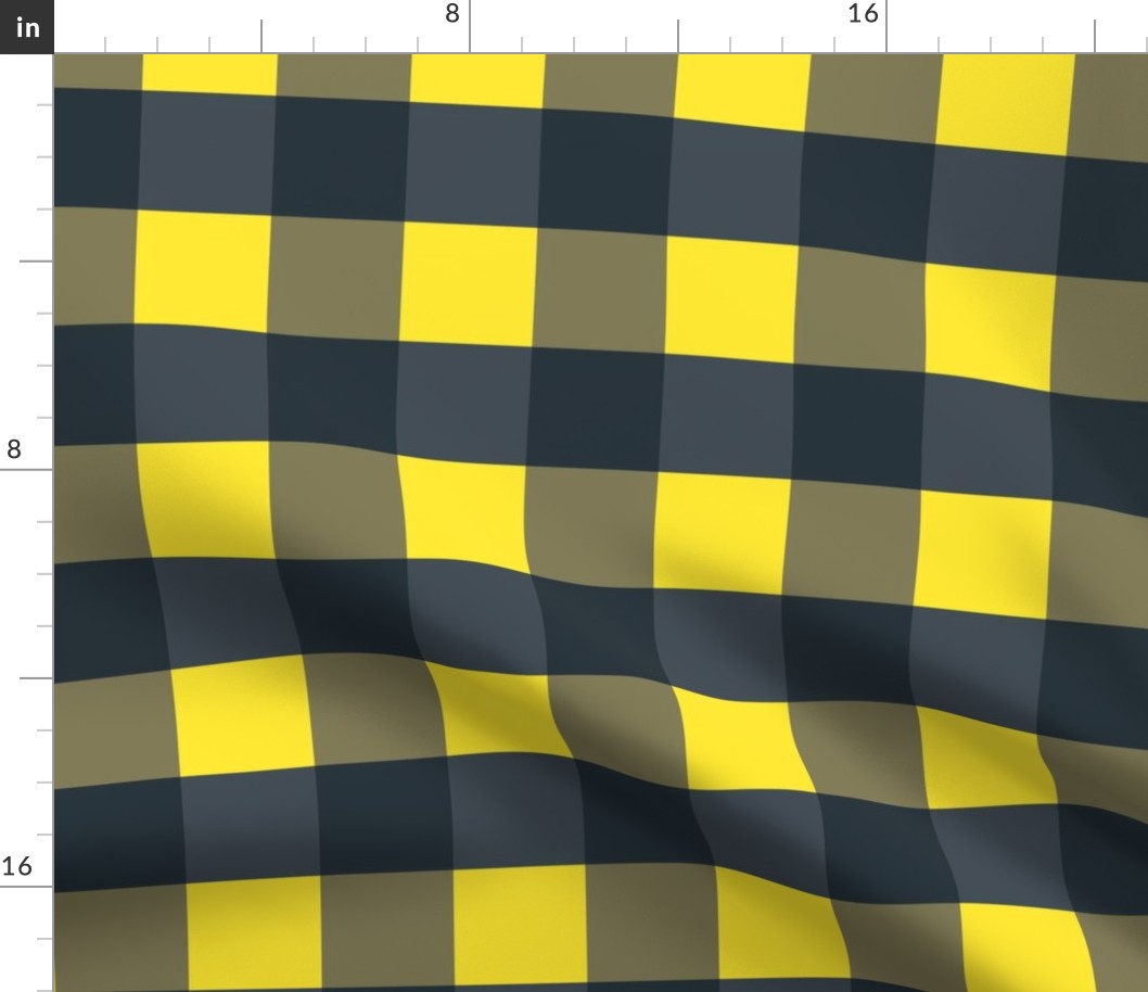 Grey, navy and yellow gingham - Large scale