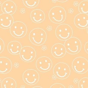 Minimalist boho style smileys and little butter cup flowers seventies vintage design vintage apricot cream