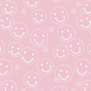 Minimalist boho style smileys and little butter cup flowers seventies vintage design pink girls