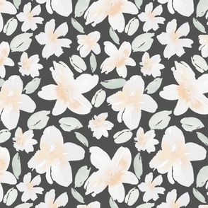 Medium Cream Watercolor Flowers Gray Background