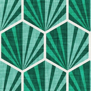 Large jumbo scale // Retro geometric hexagon palm tiles // dark // emerald green and spearmint