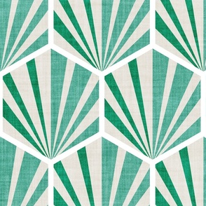 Large jumbo scale // Retro geometric hexagon palm tiles // light // beige emerald green and spearmint