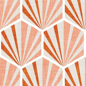 Large jumbo scale // Retro geometric hexagon palm tiles // light // beige orange and coral