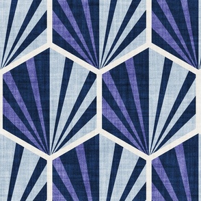 Large jumbo scale // Retro geometric hexagon palm tiles // dark // midnight blue very peri and pastel blue